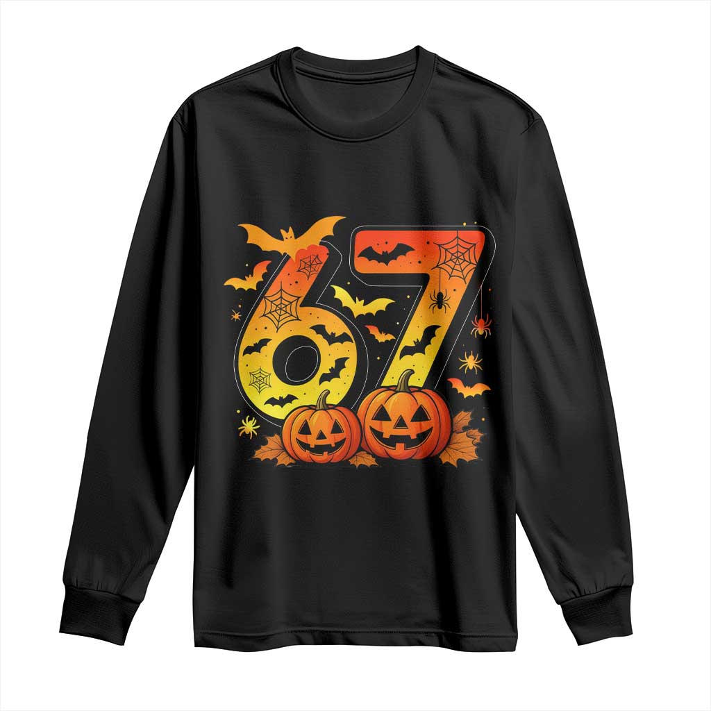 Funny 67 Halloween Long Sleeve Shirt Spooky Six Seven Meme Gen Alpha Slang TS11 Black Print Your Wear