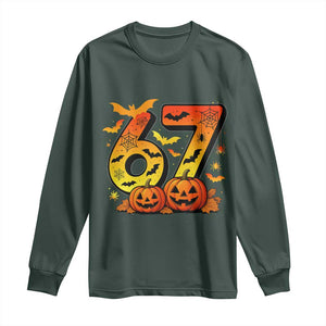Funny 67 Halloween Long Sleeve Shirt Spooky Six Seven Meme Gen Alpha Slang TS11 Dark Forest Green Print Your Wear