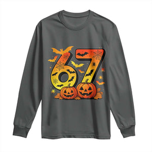 Funny 67 Halloween Long Sleeve Shirt Spooky Six Seven Meme Gen Alpha Slang TS11 Dark Heather Print Your Wear