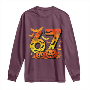 Funny 67 Halloween Long Sleeve Shirt Spooky Six Seven Meme Gen Alpha Slang TS11 Maroon Print Your Wear