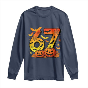 Funny 67 Halloween Long Sleeve Shirt Spooky Six Seven Meme Gen Alpha Slang TS11 Navy Print Your Wear