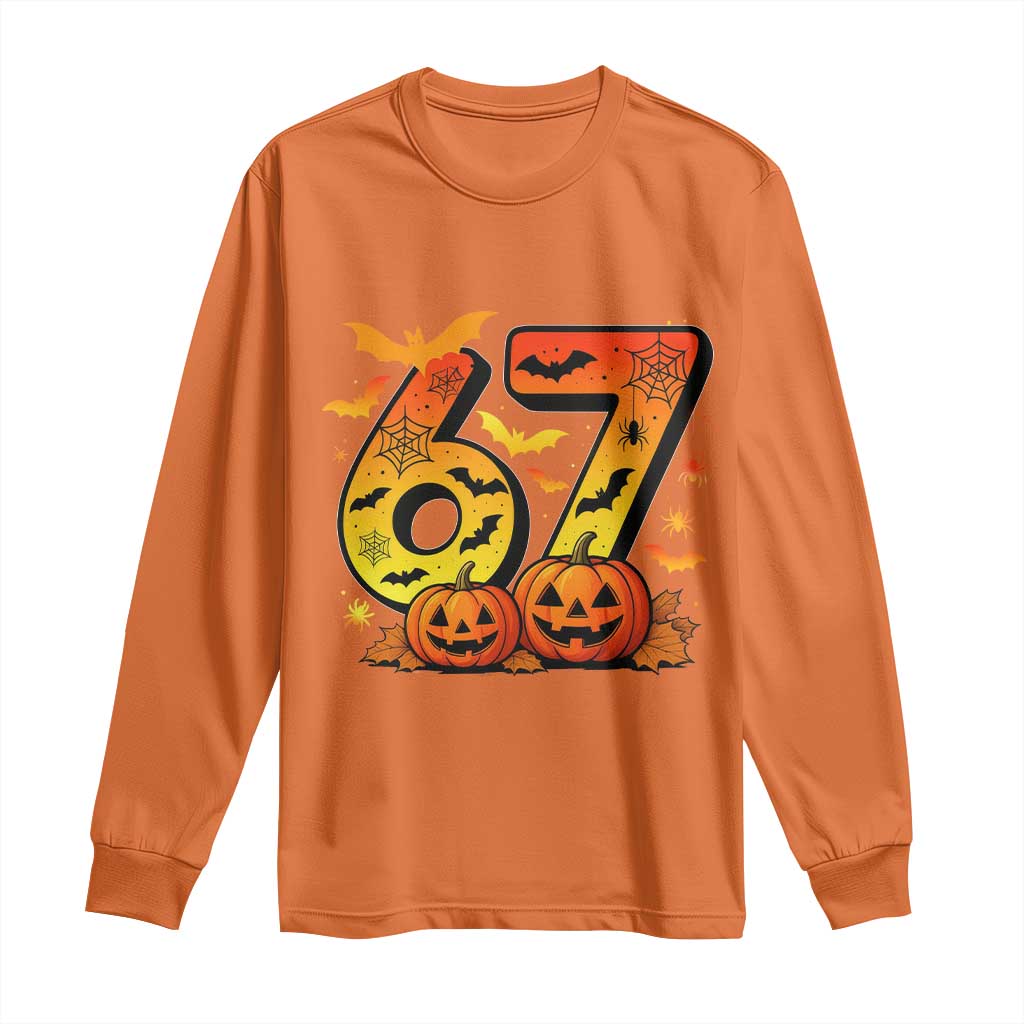 Funny 67 Halloween Long Sleeve Shirt Spooky Six Seven Meme Gen Alpha Slang TS11 Orange Print Your Wear