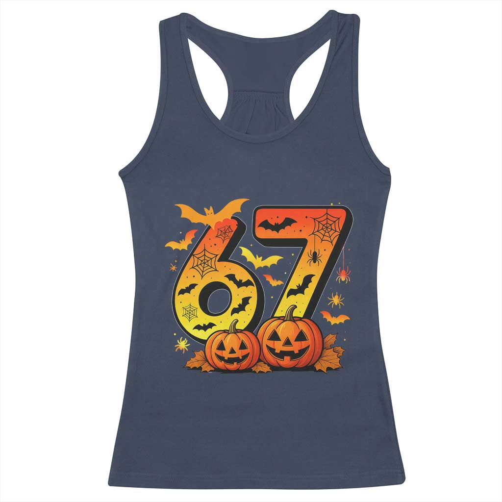 Funny 67 Halloween Racerback Tank Top Spooky Six Seven Meme Gen Alpha Slang TS11 Navy Print Your Wear
