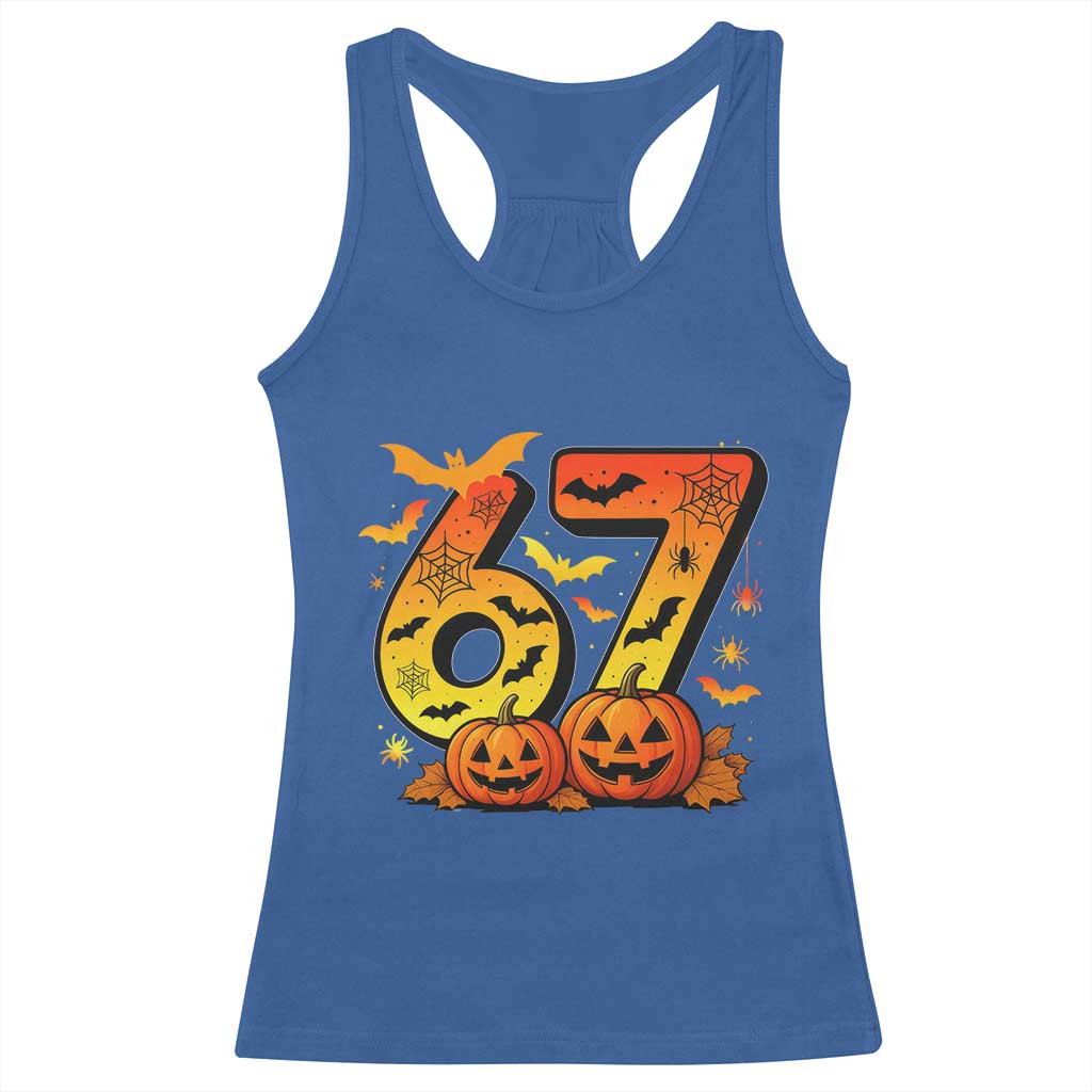 Funny 67 Halloween Racerback Tank Top Spooky Six Seven Meme Gen Alpha Slang TS11 Royal Blue Print Your Wear