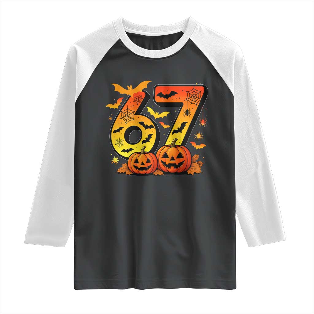Funny 67 Halloween Raglan Shirt Spooky Six Seven Meme Gen Alpha Slang TS11 Black White Print Your Wear