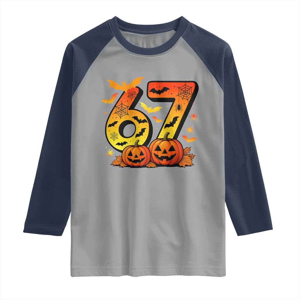 Funny 67 Halloween Raglan Shirt Spooky Six Seven Meme Gen Alpha Slang TS11 Sport Gray Navy Print Your Wear