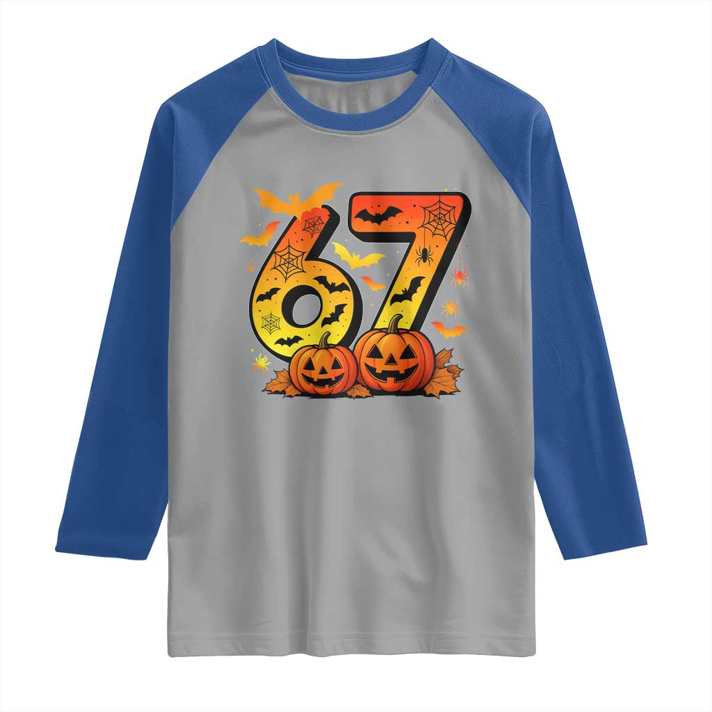 Funny 67 Halloween Raglan Shirt Spooky Six Seven Meme Gen Alpha Slang TS11 Sport Gray Royal Print Your Wear