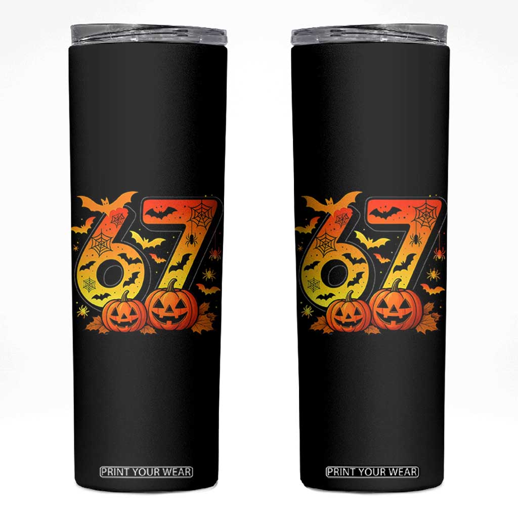 Funny 67 Halloween Skinny Tumbler Spooky Six Seven Meme Gen Alpha Slang TS11 Black Print Your Wear