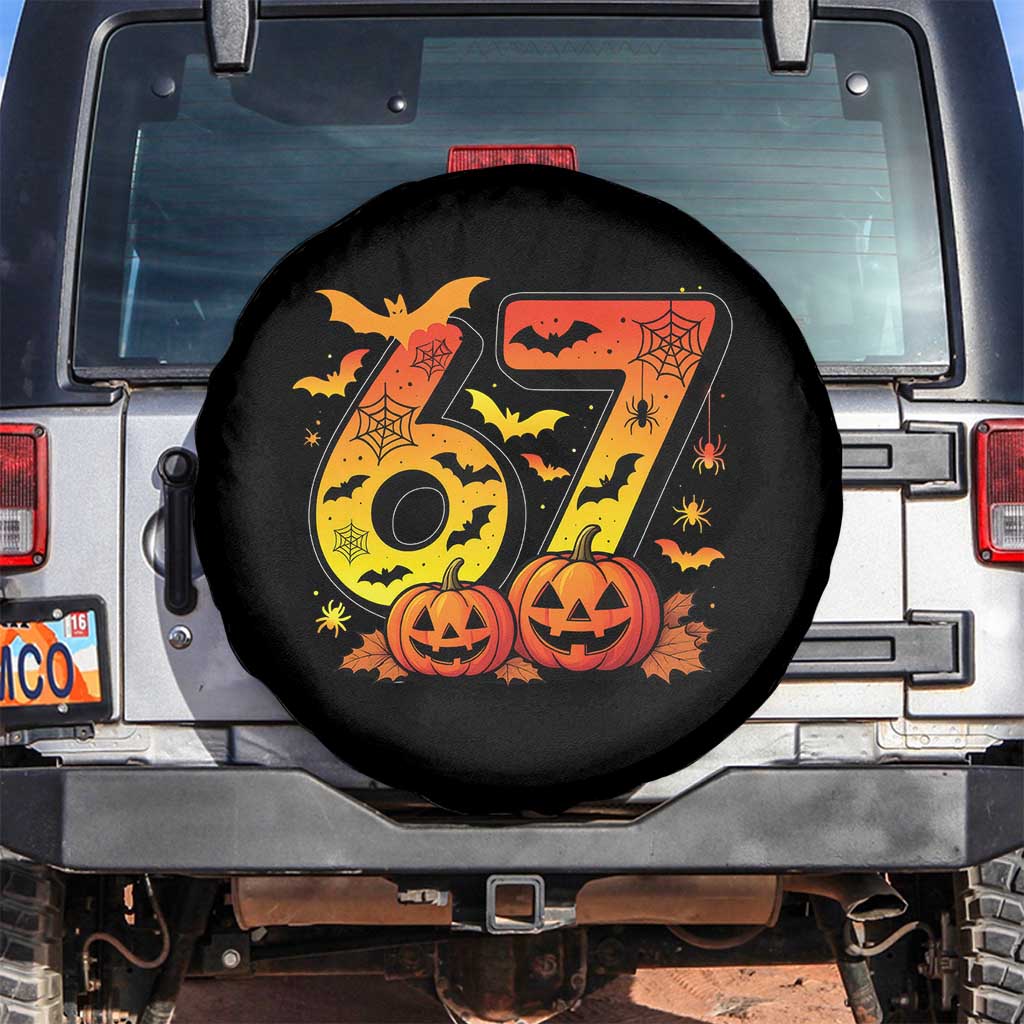 Funny 67 Halloween Spare Tire Cover Spooky Six Seven Meme Gen Alpha Slang TS11 No hole Black Print Your Wear