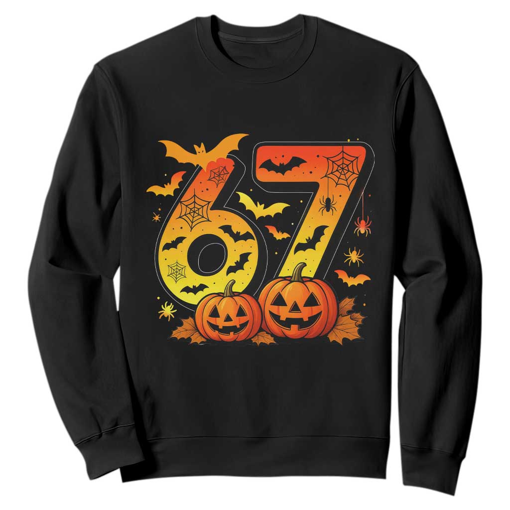 Funny 67 Halloween Sweatshirt Spooky Six Seven Meme Gen Alpha Slang TS11 Black Print Your Wear