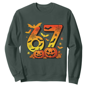 Funny 67 Halloween Sweatshirt Spooky Six Seven Meme Gen Alpha Slang TS11 Dark Forest Green Print Your Wear
