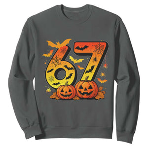 Funny 67 Halloween Sweatshirt Spooky Six Seven Meme Gen Alpha Slang TS11 Dark Heather Print Your Wear