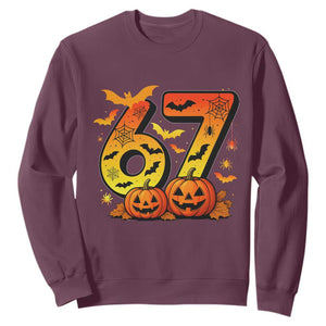 Funny 67 Halloween Sweatshirt Spooky Six Seven Meme Gen Alpha Slang TS11 Maroon Print Your Wear