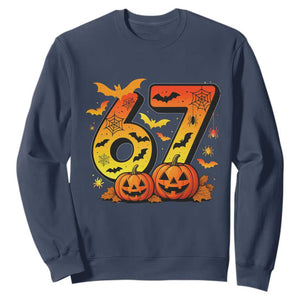 Funny 67 Halloween Sweatshirt Spooky Six Seven Meme Gen Alpha Slang TS11 Navy Print Your Wear