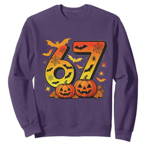 Funny 67 Halloween Sweatshirt Spooky Six Seven Meme Gen Alpha Slang TS11 Purple Print Your Wear