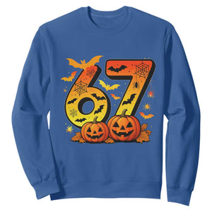 Funny 67 Halloween Sweatshirt Spooky Six Seven Meme Gen Alpha Slang TS11 Royal Blue Print Your Wear