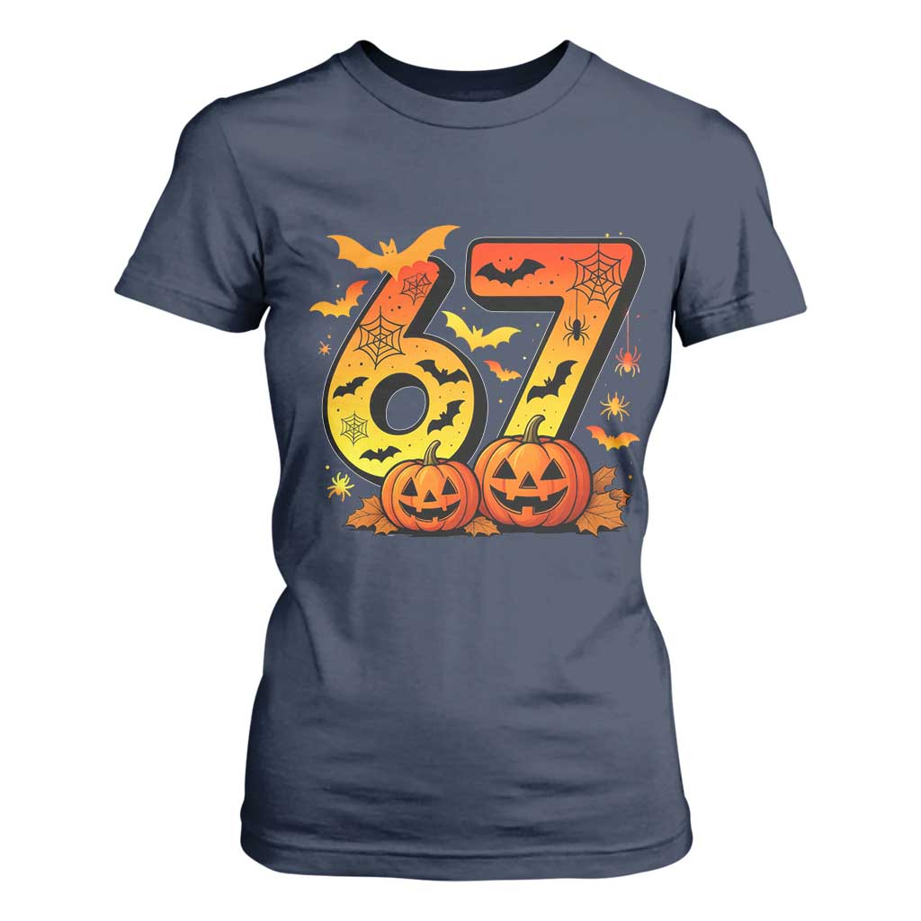 Funny 67 Halloween T Shirt For Women Spooky Six Seven Meme Gen Alpha Slang TS11 Navy Print Your Wear