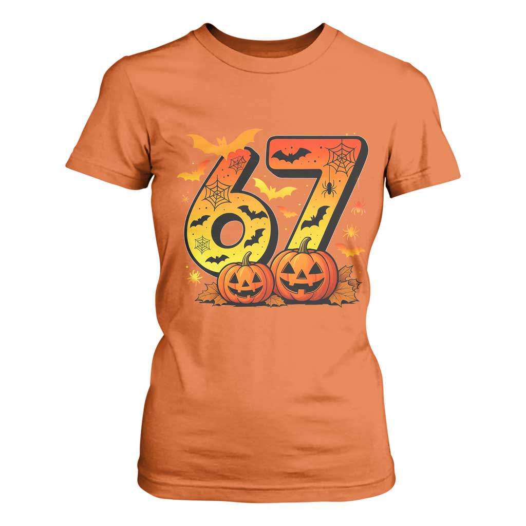 Funny 67 Halloween T Shirt For Women Spooky Six Seven Meme Gen Alpha Slang TS11 Orange Print Your Wear