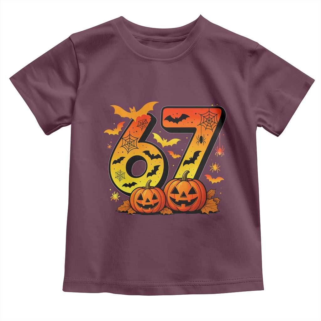 Funny 67 Halloween Toddler T Shirt Spooky Six Seven Meme Gen Alpha Slang TS11 Maroon Print Your Wear