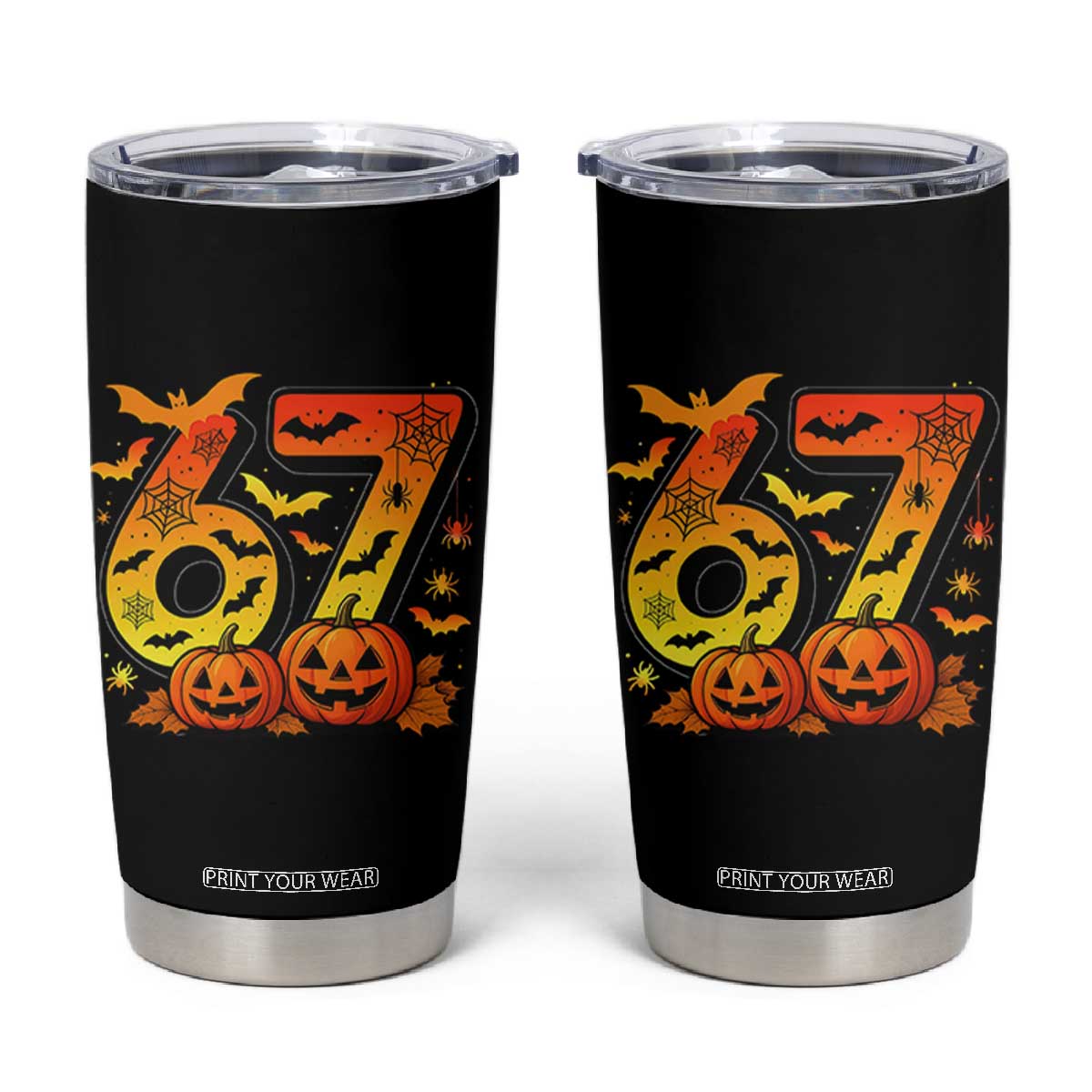 Funny 67 Halloween Tumbler Cup Spooky Six Seven Meme Gen Alpha Slang TS11 Black Print Your Wear