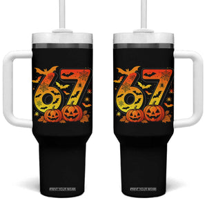 Funny 67 Halloween Tumbler With Handle Spooky Six Seven Meme Gen Alpha Slang TS11 One Size: 40 oz Black Print Your Wear