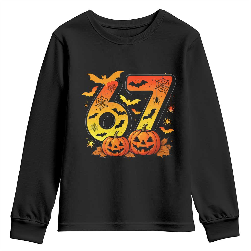 Funny 67 Halloween Youth Sweatshirt Spooky Six Seven Meme Gen Alpha Slang TS11 Black Print Your Wear