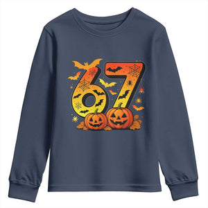 Funny 67 Halloween Youth Sweatshirt Spooky Six Seven Meme Gen Alpha Slang TS11 Navy Print Your Wear