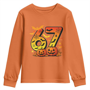 Funny 67 Halloween Youth Sweatshirt Spooky Six Seven Meme Gen Alpha Slang TS11 Orange Print Your Wear