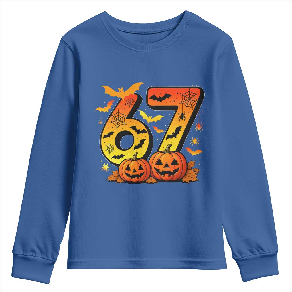 Funny 67 Halloween Youth Sweatshirt Spooky Six Seven Meme Gen Alpha Slang TS11 Royal Blue Print Your Wear