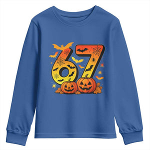 Funny 67 Halloween Youth Sweatshirt Spooky Six Seven Meme Gen Alpha Slang TS11 Royal Blue Print Your Wear