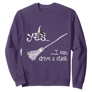 Funny Halloween Spooky Witch Sweatshirt Yes I Can Drive A Stick TS11 Purple Print Your Wear