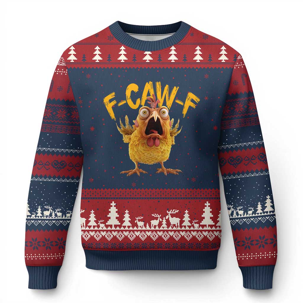 Funny F Caw F Chicken Ugly Christmas Sweater Rooster Meme Humor - Print Your Wear
