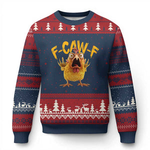 Funny F Caw F Chicken Ugly Christmas Sweater Rooster Meme Humor - Print Your Wear