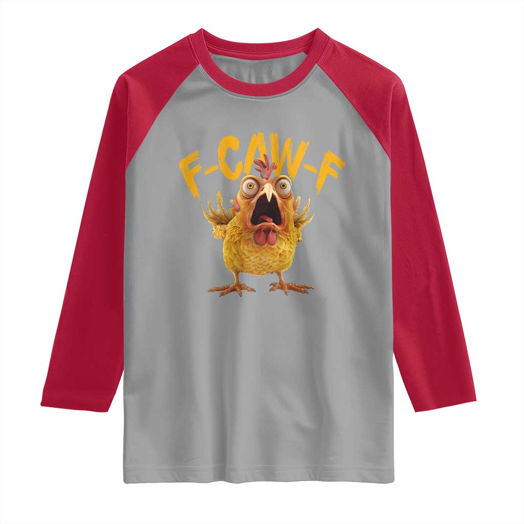 Funny F Caw F Chicken Raglan Shirt Rooster Meme Humor TS11 Sport Gray Red Print Your Wear