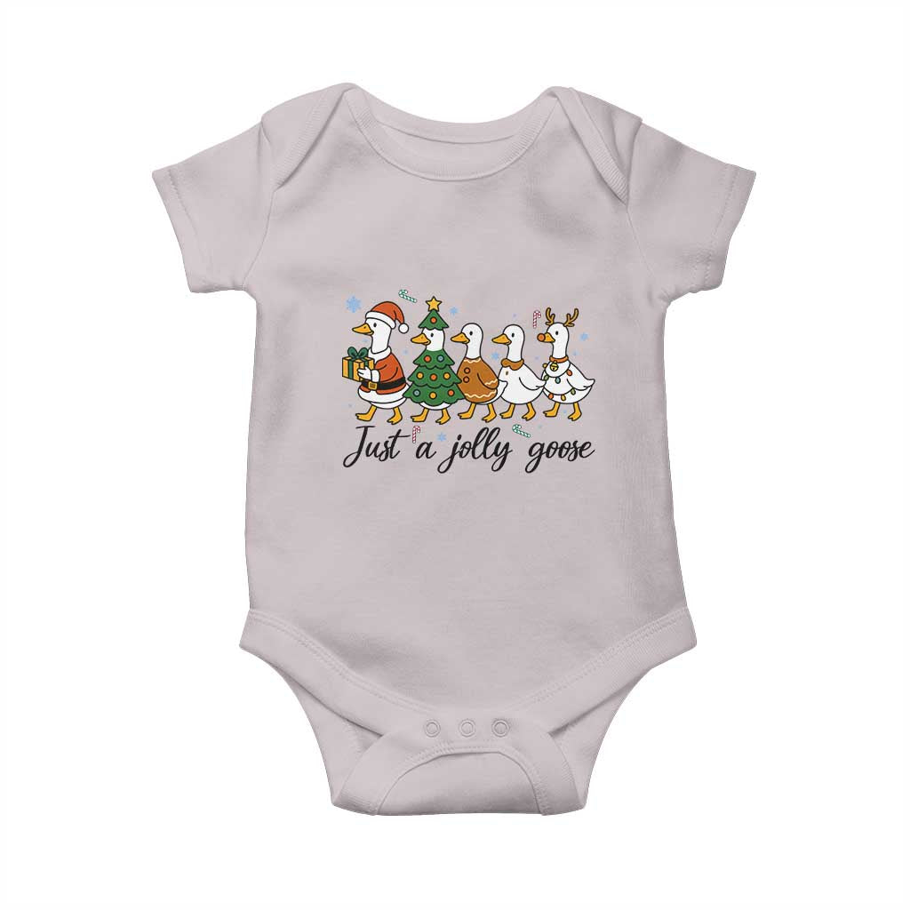 Funny Christmas Silly Goose Baby Onesie Just A Jolly Goose Xmas Poultry Animal Humor TS11 Ice Gray Print Your Wear
