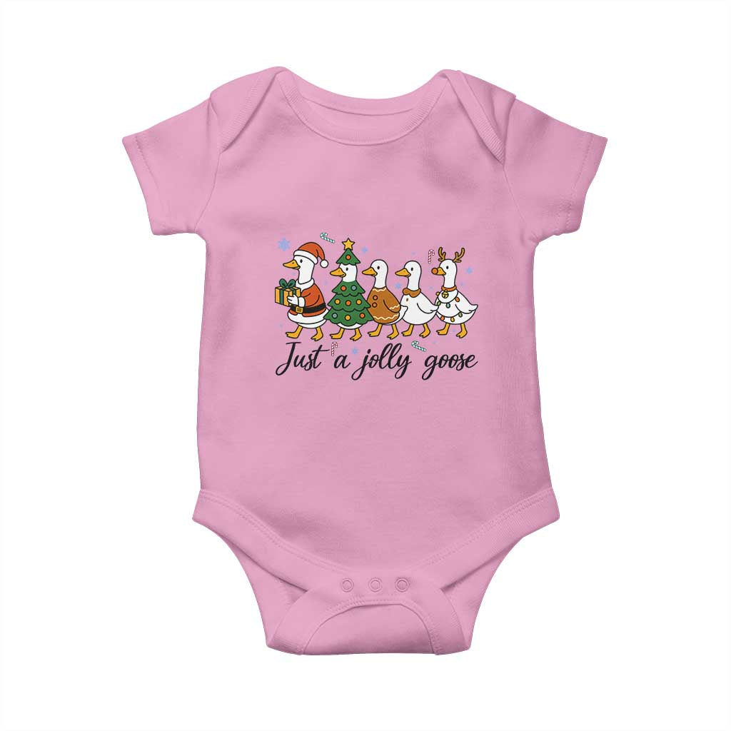 Funny Christmas Silly Goose Baby Onesie Just A Jolly Goose Xmas Poultry Animal Humor TS11 Light Pink Print Your Wear
