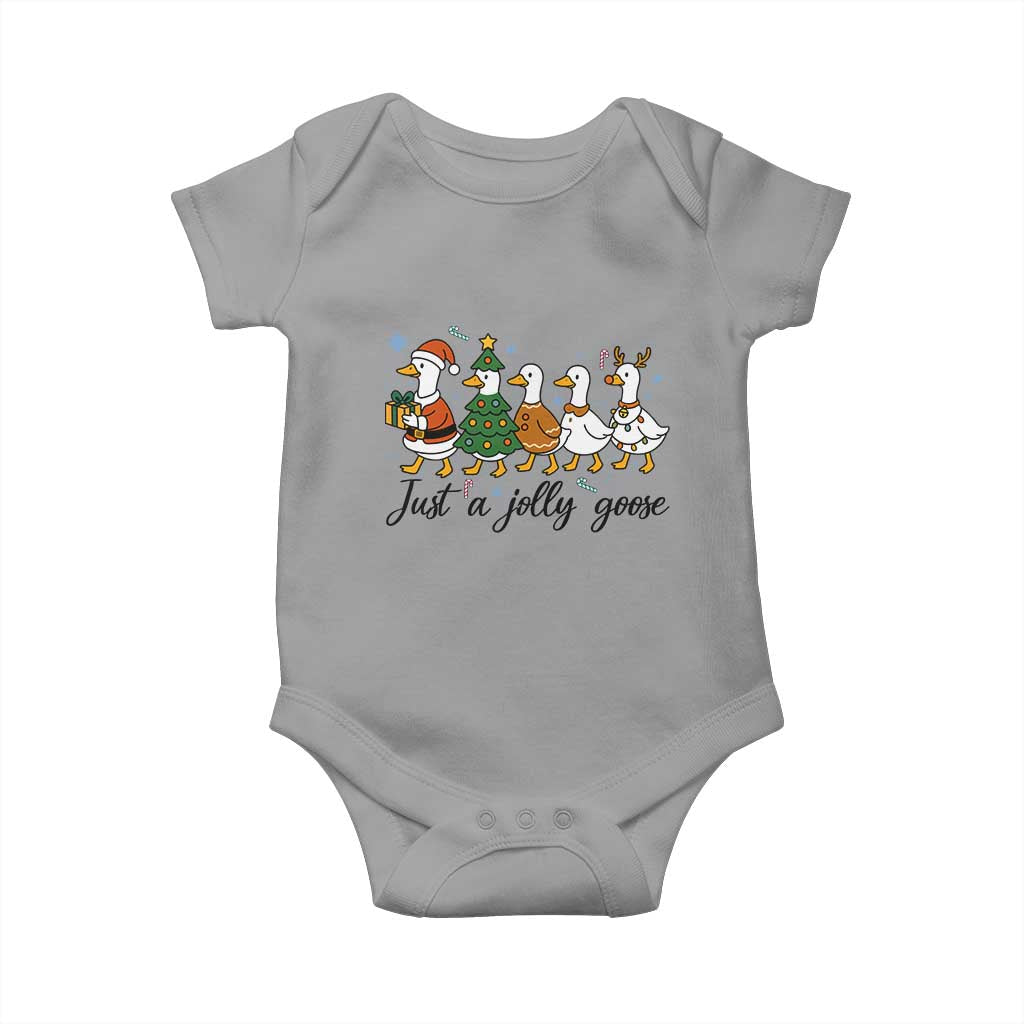 Funny Christmas Silly Goose Baby Onesie Just A Jolly Goose Xmas Poultry Animal Humor TS11 Sport Gray Print Your Wear