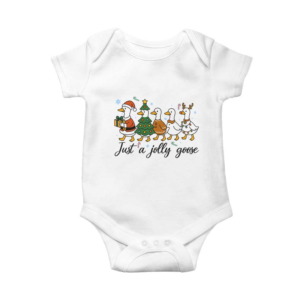Funny Christmas Silly Goose Baby Onesie Just A Jolly Goose Xmas Poultry Animal Humor TS11 White Print Your Wear