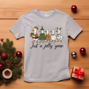 Funny Christmas Silly Goose T Shirt Just A Jolly Goose Xmas Poultry Animal Humor TS11 Ice Gray Print Your Wear
