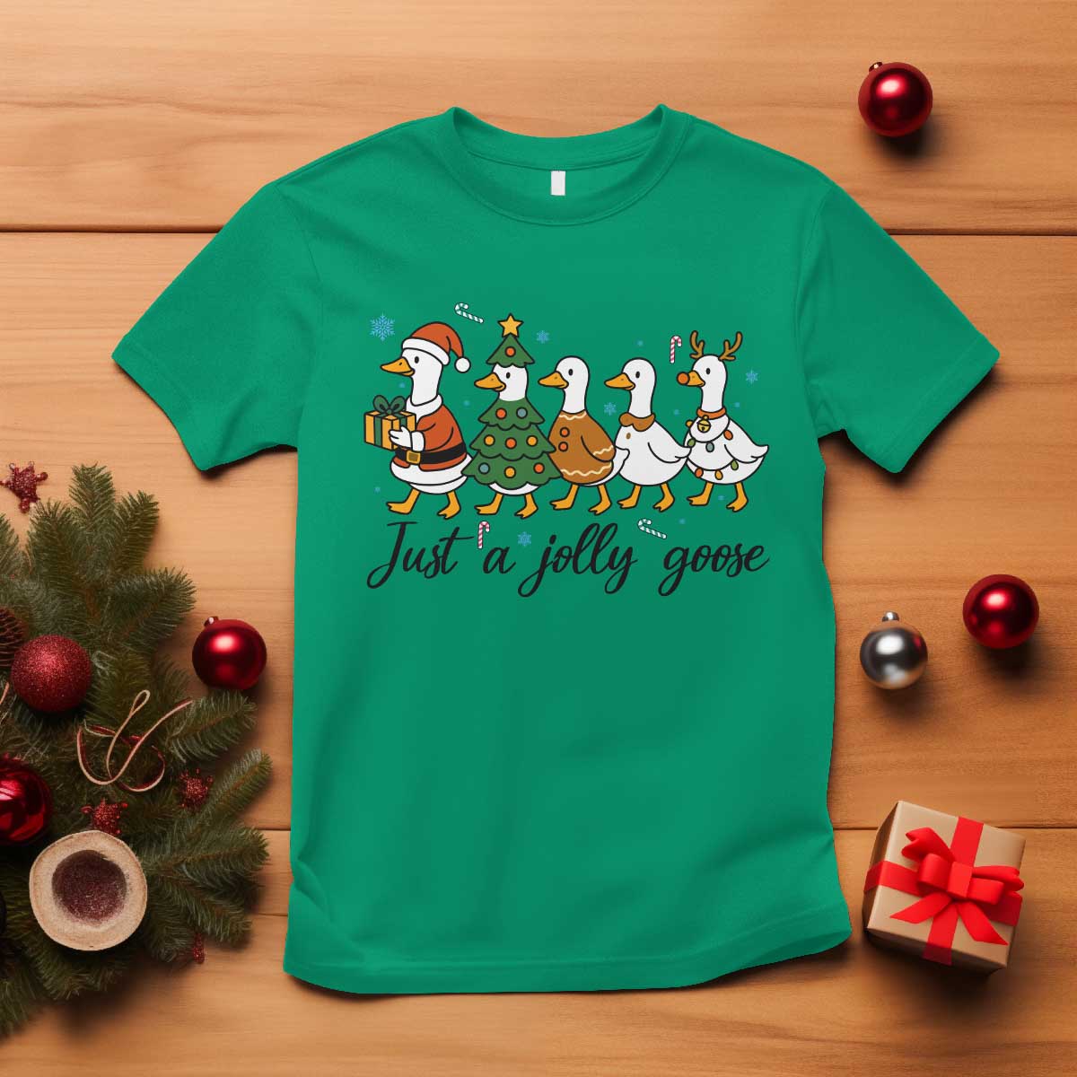 Funny Christmas Silly Goose T Shirt Just A Jolly Goose Xmas Poultry Animal Humor TS11 Irish Green Print Your Wear