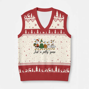 Funny Christmas Silly Goose V-Neck Knit Sweater Vest Just A Jolly Goose Xmas Poultry Animal Humor TS11 Beige Red Print Your Wear