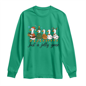 Funny Christmas Silly Goose Long Sleeve Shirt Just A Jolly Goose Xmas Poultry Animal Humor TS11 Irish Green Print Your Wear