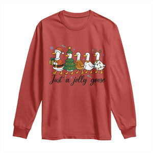 Funny Christmas Silly Goose Long Sleeve Shirt Just A Jolly Goose Xmas Poultry Animal Humor TS11 Red Print Your Wear