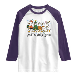 Funny Christmas Silly Goose Raglan Shirt Just A Jolly Goose Xmas Poultry Animal Humor TS11 White Purple Print Your Wear
