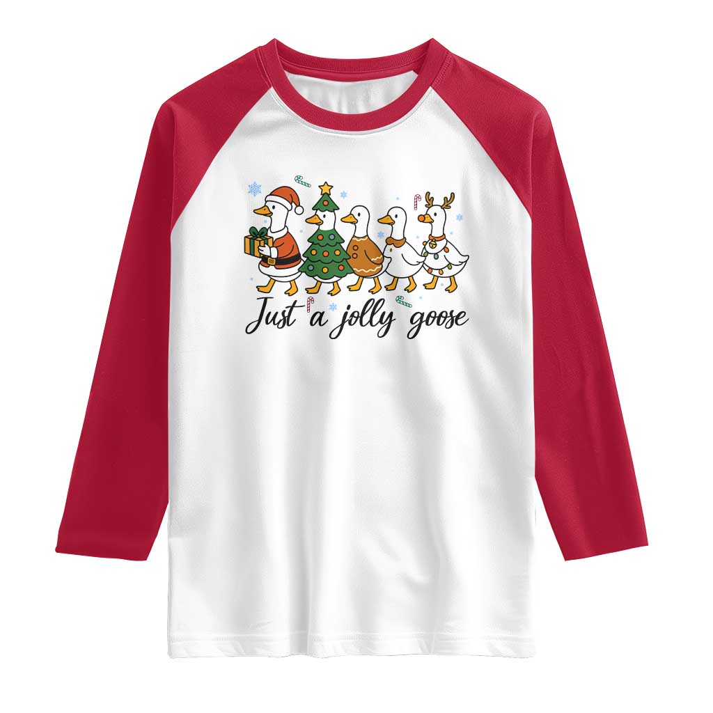 Funny Christmas Silly Goose Raglan Shirt Just A Jolly Goose Xmas Poultry Animal Humor TS11 White Red Print Your Wear