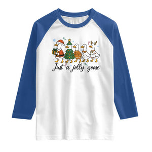 Funny Christmas Silly Goose Raglan Shirt Just A Jolly Goose Xmas Poultry Animal Humor TS11 White Royal Print Your Wear