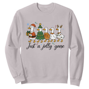 Funny Christmas Silly Goose Sweatshirt Just A Jolly Goose Xmas Poultry Animal Humor TS11 Ice Gray Print Your Wear
