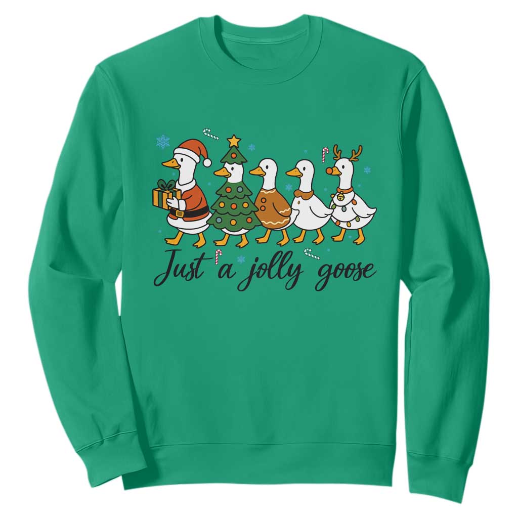 Funny Christmas Silly Goose Sweatshirt Just A Jolly Goose Xmas Poultry Animal Humor TS11 Irish Green Print Your Wear