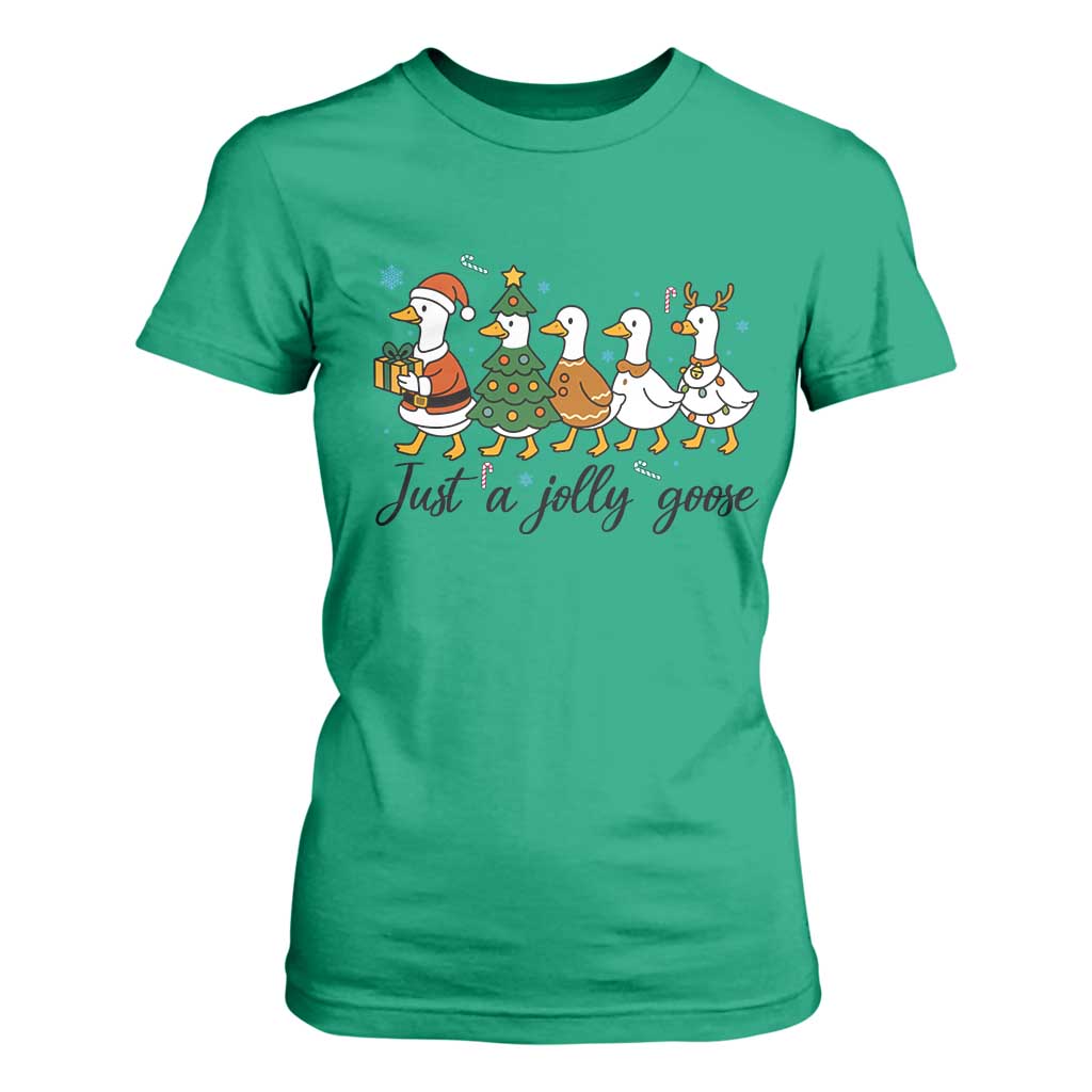 Funny Christmas Silly Goose T Shirt For Women Just A Jolly Goose Xmas Poultry Animal Humor TS11 Irish Green Print Your Wear
