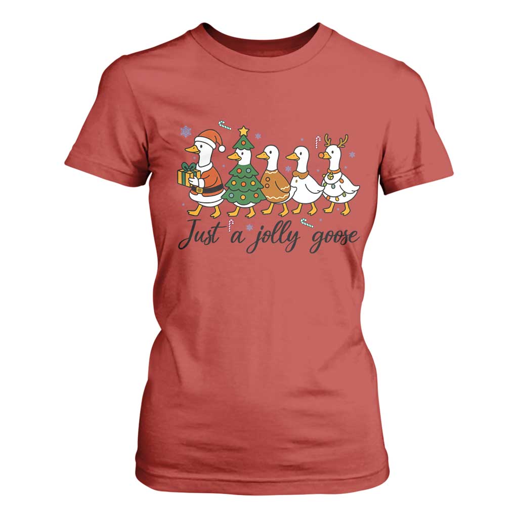 Funny Christmas Silly Goose T Shirt For Women Just A Jolly Goose Xmas Poultry Animal Humor TS11 Red Print Your Wear